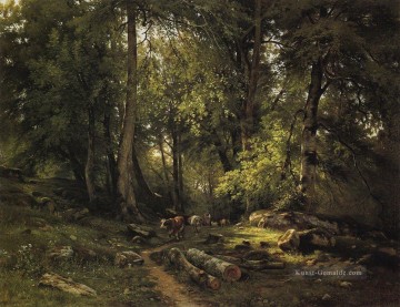 Gehölz Werke - Herde im Wald 1864 klassische Landschaft Ivan Ivanovich Bäume